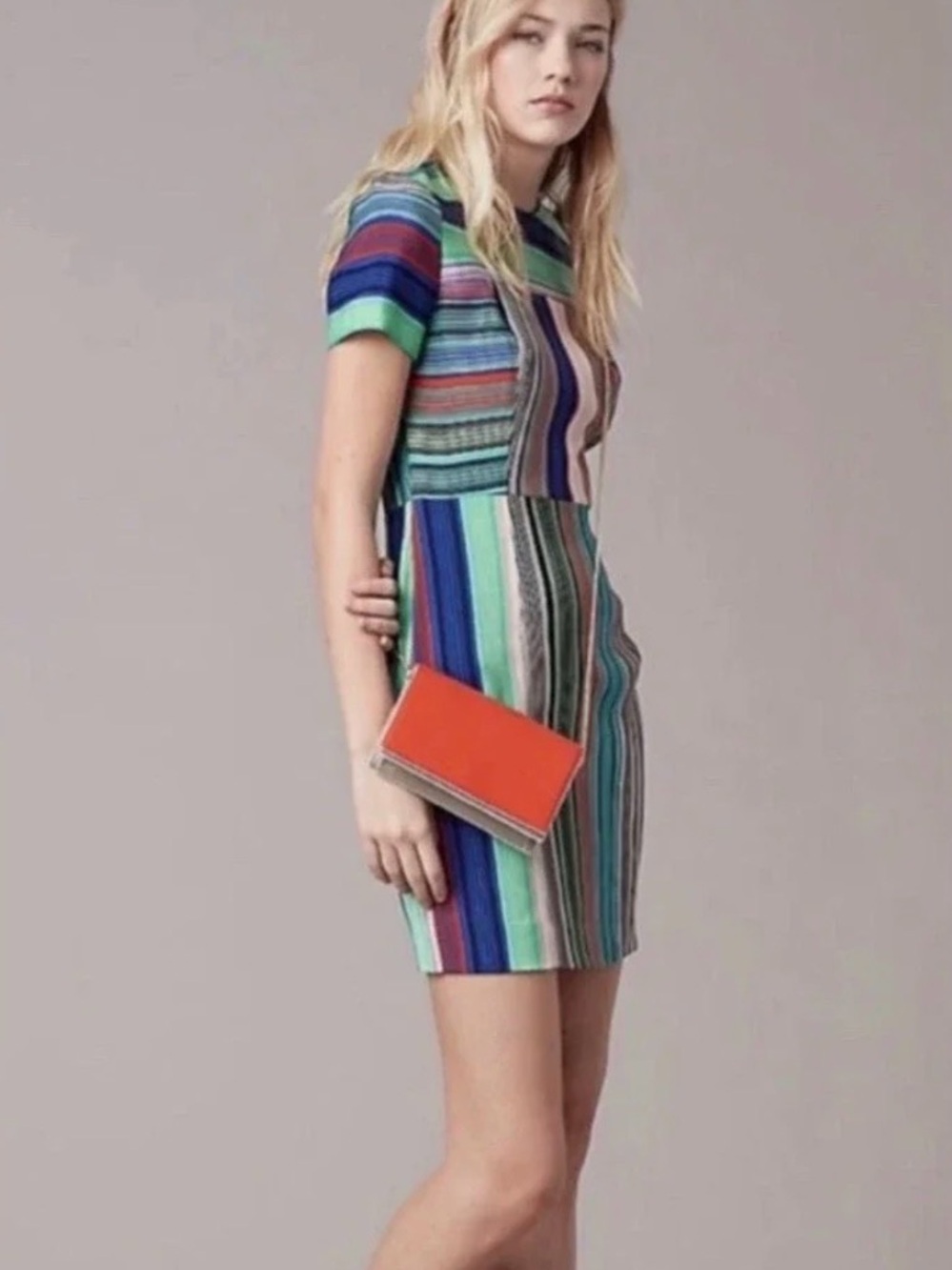 DVF Silk Blend Multi-Color Striped Colorblock Sheath Diane Von Furstenberg HoCo